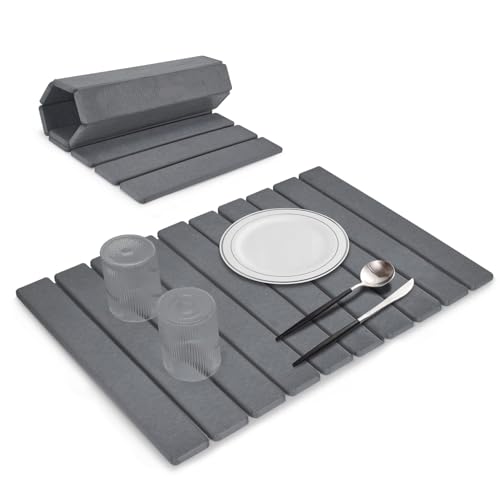 Large Stone Dish Drying Mat for Kitchen Counter, 24"(L)×16"(W) Collapsible Quick Drying Dish Mats, Ultra Absorbent Diatomaceous Earth Mats for Bottles, Match Any Countertop - color: Gray, size: 24" x 16"