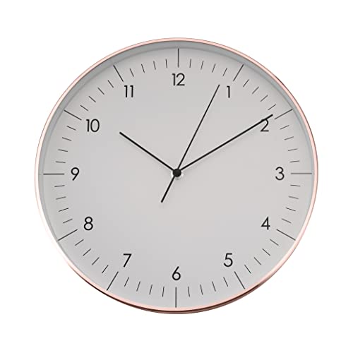 Modern Silent Quartz Wall Clock, 12in, White & Rose Gold | Designed in Germany, Simple & Elegant, Non-ticking, Analog, Battery operated, Housewarming gift, for Living room, Bedroom - color: White & Rose, 12"