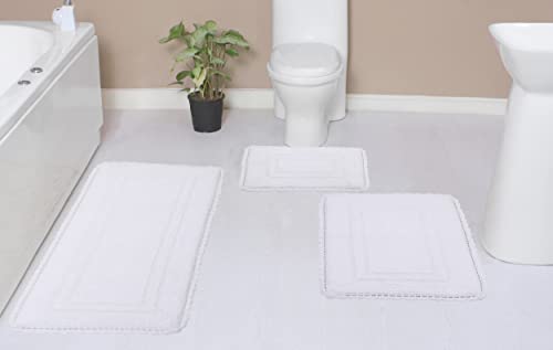 Home Weavers Casual Elegance Reversible Bathmat 100% Cotton Bathroom Rugs Set, Washable Rug, Extra Soft and Absorbent Bath Rug, Kitchen Mat, Bath Mat Set, Non Slip Mat, 3 Piece Set with Runner, White - color: White, size: 1'9" x 4'6" (Rectangular)