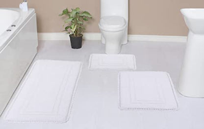 Home Weavers Casual Elegance Reversible Bathmat 100% Cotton Bathroom Rugs Set, Washable Rug, Extra Soft and Absorbent Bath Rug, Kitchen Mat, Bath Mat Set, Non Slip Mat, 3 Piece Set with Runner, White - color: White, size: 1'9" x 4'6" (Rectangular)