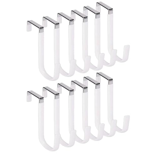 Over The Door Hooks, Door Hangers Hooks,Extra Long 5" Rustproof Organizer Hook with Soft Rubber Padding, No-Scratch Design for Towels, Robes, Coats, Bags (12 Pack White) - color: White
