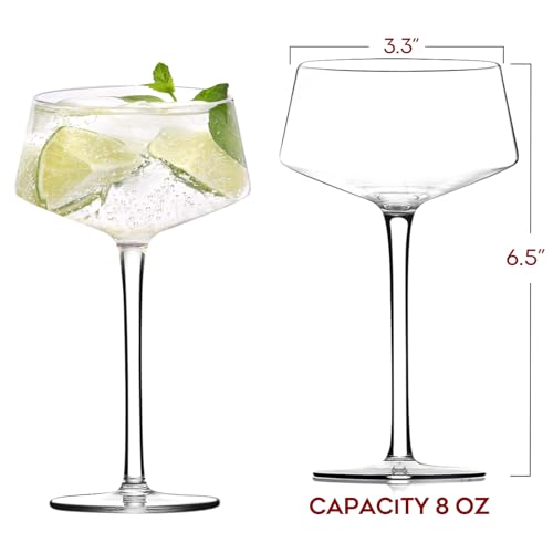 Chouggo Martini Glasses Set of 6, 8Oz Coupe Cocktail Glasses, Hand Blown Premium Crystal Cocktail Glass for Bar, Martini, Cosmopolitan, Manhattan