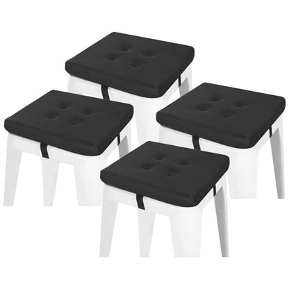 baibu 12 Inches Memory Foam Square Stool Cushions with Ties Set of 4, Dual-Layer Design Breathable Square Chair Pads Seat Cushions with Non-Slip Bottom- Only 4 Pads (12" (4PC), Black) - color: Pure Black, size: 12x12x1.5 Inch (Pack of 4)