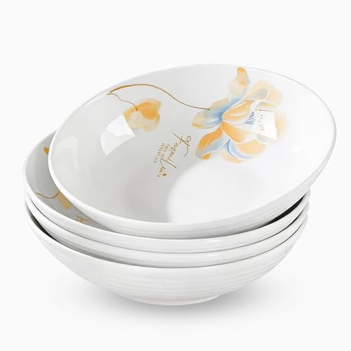 18 Oz Ceramic Salad Bowl, Soup Bowls, Large Pasta, Serving Kitchen Dinner 8 inches, Set of 4 Microwave Dishwasher Safe, Gift for Housewarming and Thanksgiving - color: yellow bule, size: Colorful Ceramic Bowls-18 oz (4 pack)