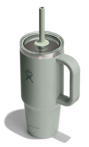 Hydro Flask Travel Tumbler with Handle, Clear Lid and Straw - Insulated Stainless Steel - color: AGAVE, size: 24 Ounces