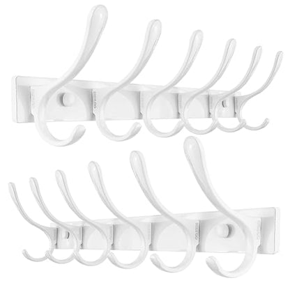 SKOLOO Heavy Duty Wall Mounted Coat Rack - 6 Hooks, Stainless Steel, Pack of 2, Sturdy Coat Hooks for Hanging Clothes, Jacket, Hat, White - color: White, size: 6 Hook(2 Pack)