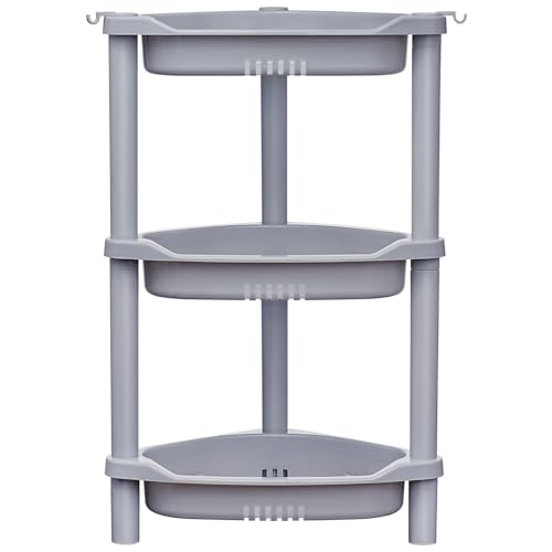 ELYKEN Corner Shower Caddy Standing, 3 Tier Plastic Shower Organizer, Grey | Rustproof Plastic Shower Shelves with Hook for Storing Bath Essentials in Bathroom corner, Bathtub - color: Grey, size: 3-Tier