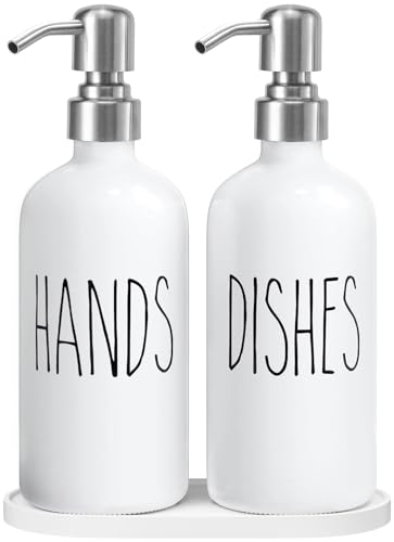 MOMEEMO Soap Dispenser for Kitchen Sink, White & Silver | White Soap Dispenser with Silver Metal Pump, Suitable for Kitchen Decor and Accessories - color: H&d White With Silver