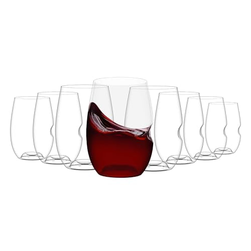 govino Unbreakable Plastic Wine Glasses - Stemless Shatterproof Tritan Glassware, Fancy Cups That Look Like Glass, 16oz, Set of 8 - size: 8 Count (16 oz)