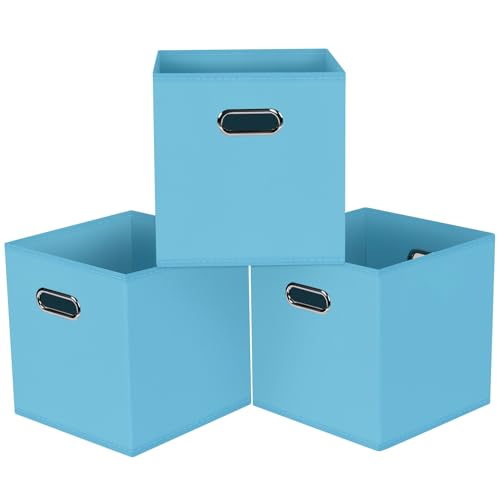 Black Foldable Storage Cubes Bins, Fabric Storage Box Cubes Organizer Baskets with Dual Handles for Home Organizer,Set of 3,(Blue) - color: Blue, size: 3 Pack