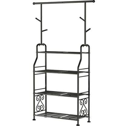 GIOTORENT Plant Stand Indoor Outdoor, 4-Tier Heavy Duty Metal Shelves, Display up to 17 Multiple Plants, Tall Plant Holder with Plant Hanger, Suit for Patio Living Room Garden Balcony, 5 Hooks, Black - size: B-4Tier-Hanger