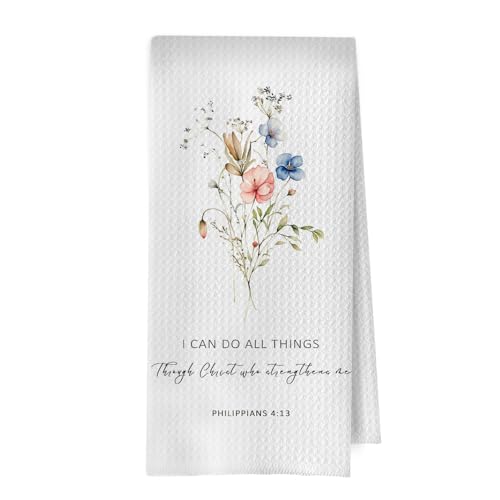 Floral Christian Kitchen Towels - Bible Verse Decorative Dish Towels, Christian Religious Gifts Hand Towel, Christ Flower Tea Towel, 16x24 Inch - color: Christian -01