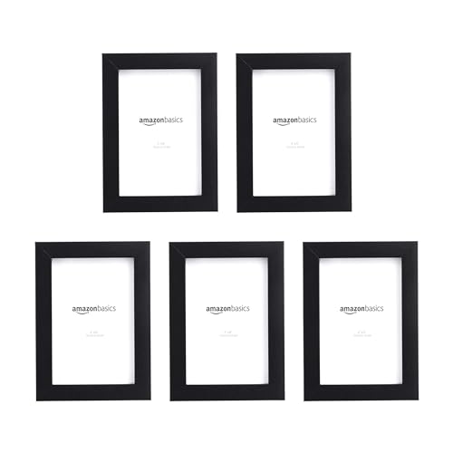 Amazon Basics Rectangular Picture Frame Set for Wall Hanging or Tabletop Display, 6 x 4 in, Black, 5-Pack - size: 4" x 6"