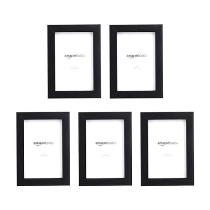 Amazon Basics Rectangular Picture Frame Set for Wall Hanging or Tabletop Display, 6 x 4 in, Black, 5-Pack - size: 4" x 6"