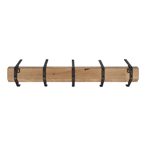 Kate and Laurel Rossmore Farmhouse 5-Hook Wall Hanging Coat Rack, Natural Rustic Wood, Modern Hanging Rack for Coats, Bags, Or Pots and Pans - color: Rustic Brown/Black