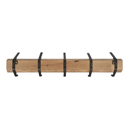Kate and Laurel Rossmore Farmhouse 5-Hook Wall Hanging Coat Rack, Natural Rustic Wood, Modern Hanging Rack for Coats, Bags, Or Pots and Pans - color: Rustic Brown/Black