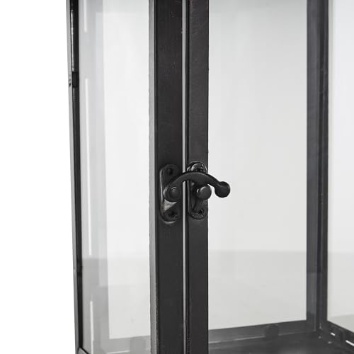 Deco 79 Metal Modern Candle Lantern with Gold Accents, 8" x 7" x 14", Black - size: 8" x 7" x 14