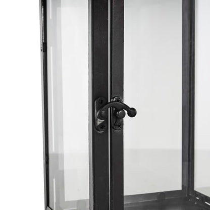 Deco 79 Metal Modern Candle Lantern with Gold Accents, 8" x 7" x 14", Black - size: 8" x 7" x 14