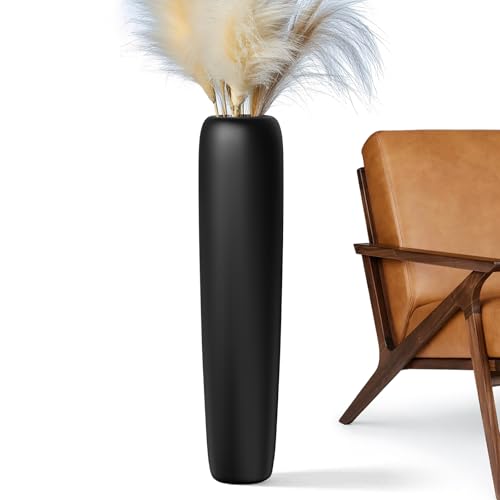 27.5" Black Vase for Home Decor - Tall Floor Vase for Living Room, Bedroom, Office - Elegant Minimalist Tall Vases for Large Dried Stems, Pampas Grass, Artificial Branches - color: Black