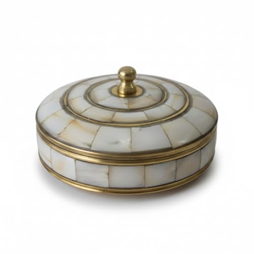 Round Hand Painted Decorative Jewelry Trinket Box Unique Gift for Home Decor Antique Metal Case with Mother of Pearl Sindoor/Coin/Jewelry Storage Box for Women (TYPE-1) - color: TYPE-1