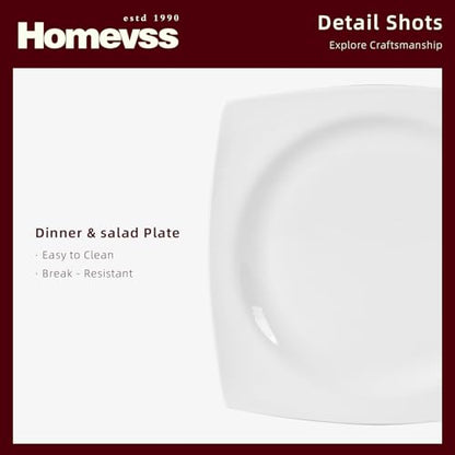 HomeVss, New Bone China Dinnerware Set, Rim Square Shape, 16pc Set - color: Square Rim, size: Service for 4 - 16pc Set