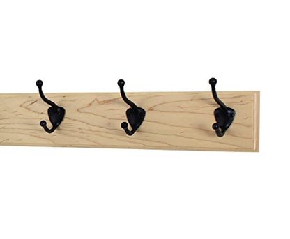 Maple Coat Rack with Bronze Hat and Coat Style Hooks (Natural, 15" x 3.5" with 3 hooks) - size: 15" x 3.5" with 3 hooks