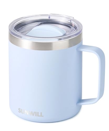 SUNWILL Insulated Coffee Mug, Stainless Steel 14 oz, Splash-Proof Lid | Keeps Drinks Hot & Cold, Powder-Coated Iceberg Finish, Dishwasher Safe, Ideal for Home & Office - color: Powder Coated Iceberg