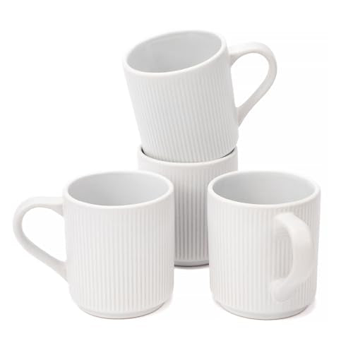 OTAGO Coffee Mugs for 4, 12 oz Mug Set, Unique Handcrafted Reactive Glaze Porcelain Coffee Mugs with Handles, Matte Ceramic Cups for Coffee, Tea, Cocoa & Milk, White - color: White, size: 4 Pieces
