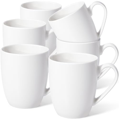 Large Ceramic Coffee Mugs Set of 6 16oz(475ml) Tea Cups Idea Gifts White | Microwave & Dishwasher Safe Sturdy Resistance to Staining Comfortable Handle Cups for Latte Hot Tea Cappuccino Mocha Cocoa - color: White