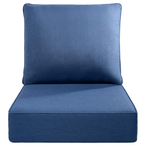 Luxury 22x24/22x25 6-Inch Outdoor Cushions - Water Resistant 1 Set Deep Seat Patio Furniture Cushion for Wicker Dining Rocking Swivel Chairs Loveseat Couch Sectional Sofa - Navy Blue - color: Navy Blue/Classic, size: 22x24x6"(High Back)