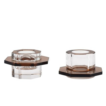 Kitcom Taper Candle Holders Pack of 2, Small Cute Candle Holders for Table Centerpiece, Home Decor and Party, Brown