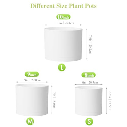 Large Plant Pots Set of 3 – 8", 9", 10" Indoor Flower Pots with Drainage Holes and Saucers, Big Planters for Monstera, Fiddle Leaf Fig, Snake Plant – 5 Colors - color: White