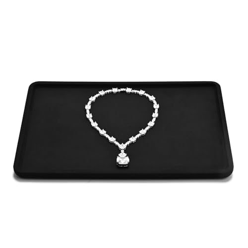 Black Microfiber Flat Jewelry Display Tray Catchall Organizer Dish | Soft scratch-resistant surface, design for jewelry storage, daily organization, retail display and product photography - color: Black, size: 35 * 24 * 1.5cm