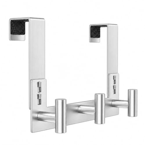 HUFEEOH Over Door Hooks, Stainless Steel Door Hanger with Non-Slip Pads, Easy Install Towel Coat Storage Fits 1-3/4" Thick Door (Silver, Fits 1-3/4" Thick Door - 3 "T” Hooks - 1 Pack) - color: Silver, size: Fits 1-3/4" Thick Door - 3 "T” Hooks