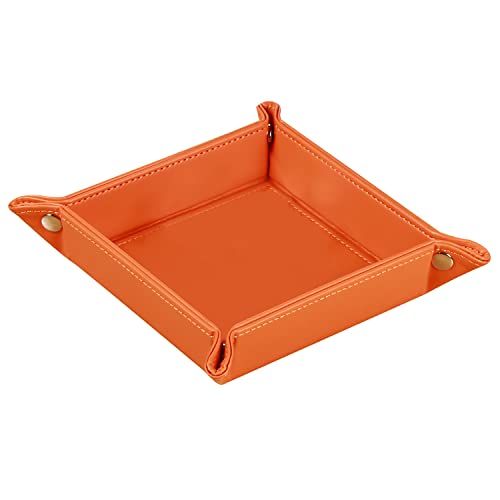 Key Dish Bowl for Entryway,Catchall Holder Bedside Table Valet Tray for Men | PU Leather Nightstand Dresser Coffee Table Organizer Caddy for Pocket Stuff,Jewelry,Dice,Coins,Wallet,Watch,Rings,Glasses,EDC - color: 3#-orange