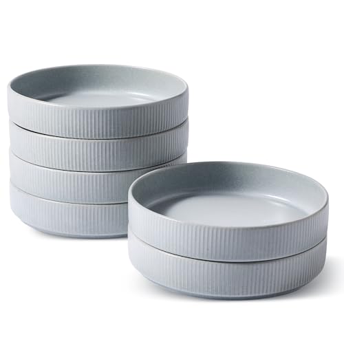 famiware Star 7.5" Pasta Bowls Set of 6, Plate Bowls, Light Gray | Double Reactive Glaze, Microwave & Dishwasher Safe, Lead-free and Cadmium-free, Stoneware Scratch Resistant, Kitchen Bowls - color: Light Gray, size: 6 pcs