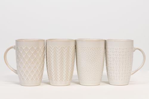 House Beautiful Versatile Classic Stoneware Mug Set – 22 oz, Set of 4 (Linen Hues) - color: Linen Hues