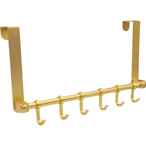 Duty Over The Door Hooks, Moving 6 Door Hooks Over Door Coat Rack for Hanging, Over the Door Hanger Organizer for Bathroom, Aluminum Heavy Duty Door Organizer for Towel Robe Hat Bag (Gold) - color: Gold