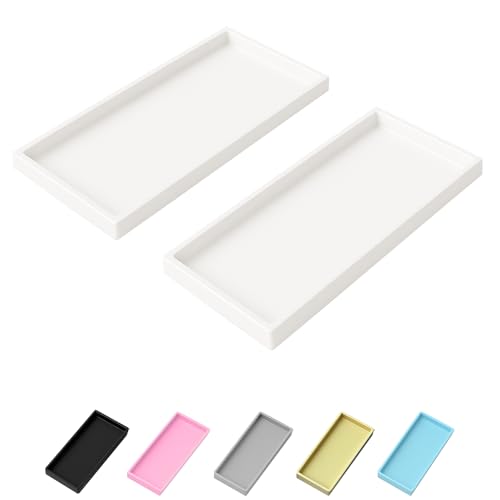 Vanity and Bathroom Tray, 11.8" ABS Countertop Organizer,Waterproof Vanity Tray for Toilet Tank,Perfume,Soap,Keys,Bathroom Accessories,Kitchen and Bath Trays,Non Slip Small Trays,White,2 Pack - color: White, size: 11.8" x 5" x 0.7" (2 Pack)