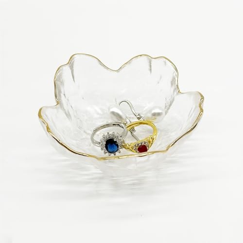 Glass Jewelry Dishes for Women, Small Ring Dish Engagement Gifts, Crystal Ring Holder Dish Jewelry Bowl, Flower Jewelry Holder Dish, Nightstand Decor Jewelry Tray, Jewelry Plate Trinket Dish - color: Clear