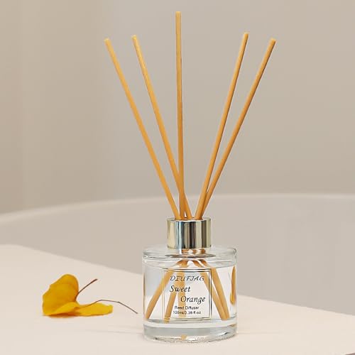 100ml Scent Diffuser with 6 Fiber Sticks, 3.5 oz Reed Diffuser Set | Aromatherapy Fragrance Diffusers Air Fresheners for Home Bedroom Bathroom (Orange)
