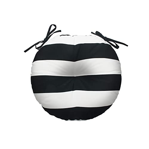 Magpie Fabrics Outdoor Round Bistro Seat Cushions with Ties, 15"x15"x4" Set of 2, Tufted Waterproof Barstool Chair Pads for Patio Home Garden Office, Black White - color: Black White