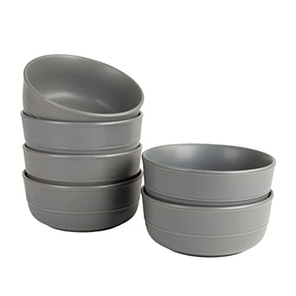 Double Line 6.25"/24 oz Cereal Bowl, Set of 6, Matte Gray - color: Matte Gray, size: Cereal Bowl