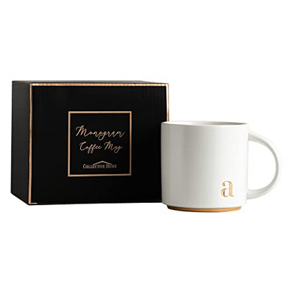 COLLECTIVE HOME Ceramic Coffee Mug, 15 oz Monogram Cup with Gift Box(a) | Dishwasher Safe, Engraved Gold Letter , Personalized Housewarming Birthday Present, Christmas Thanksgiving Mothers Day Gifts - color: gold-a