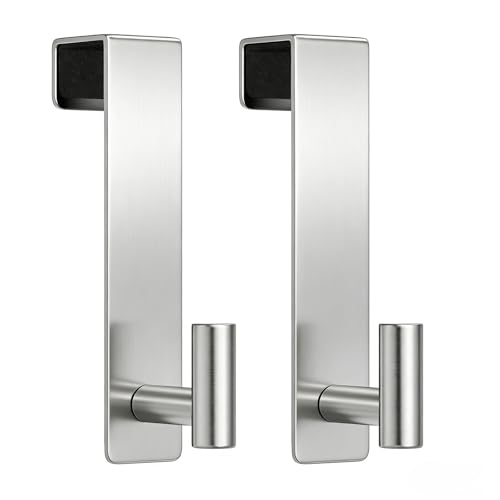 HUFEEOH Over The Door Hooks 2-Pack, Heavy Stainless Steel Coat & Towel Rack, No Drilling Scratch-Free Over Door Hanger Dorm Essentials Bathroom Accessories, Fits 1-3/4" Doors (“T” Shape - Silver) - color: Silver, size: Fits 1-3/4" Thick Door - "T" Shape 2