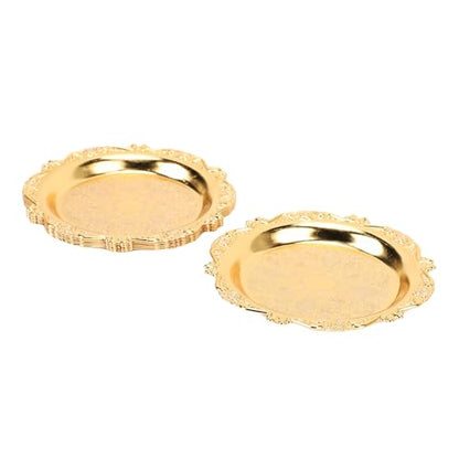 Yosoo Health Gear Appetizer Plate Metal Set Handcrafted Zinc Alloy Decorative Gold Plates Exquisite Design for Serving Appetizers and Snacks at Gatherings Parties Gift Idea