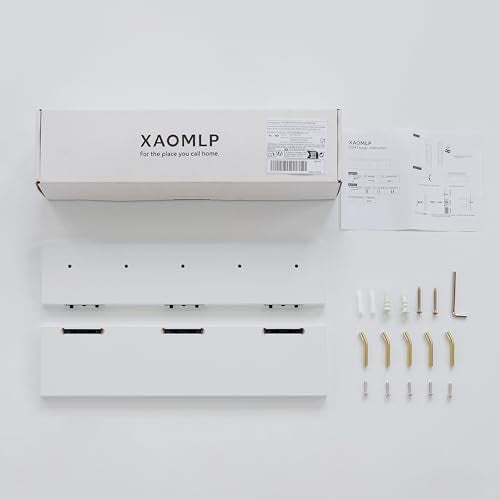 Wall Mounted Coat Rack with Shelf & Key Hooks, 5 Brass Hooks Entryway Organizer, Modern Floating Shelf for Bedroom Hallway, Space-Saving Home Storage Rack (1, White) - color: White