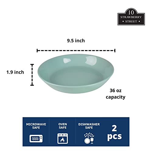 Double Line 9.5"/36 oz Dinner Bowl, Set of 2, Seafoam - color: Seafoam, size: Dinner Bowl
