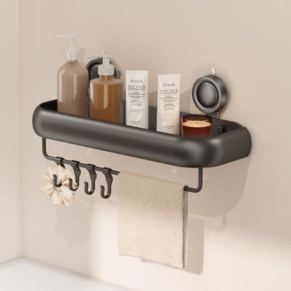 CICUFY Shower Caddy Suction Cup, 1 Pack No Drilling Corner Shower Shelves, Rust Proof Bathroom Storage Organizer, Shower Corner Caddy with Removable Hooks and Towel Bar, Square, Grey - style: Square Gray (1 Pack )