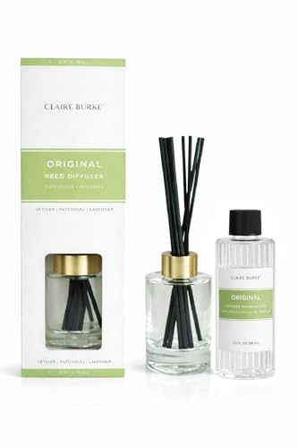 Claire Burke Original Reed Diffuser Set for Home | Flameless Fragrance Oil with Sticks | Scent Diffuser Stick Set | Rose & Lavender | 3 fl oz, 8 Reeds | Up to 800 Sq Ft | Diffusers for Home Fragrance